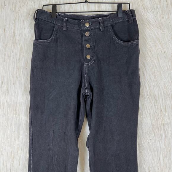 Trash & Vaudeville Black Flare Button Fly Ankle Buttons High Waist Womens Sz 33 - Picture 2 of 9